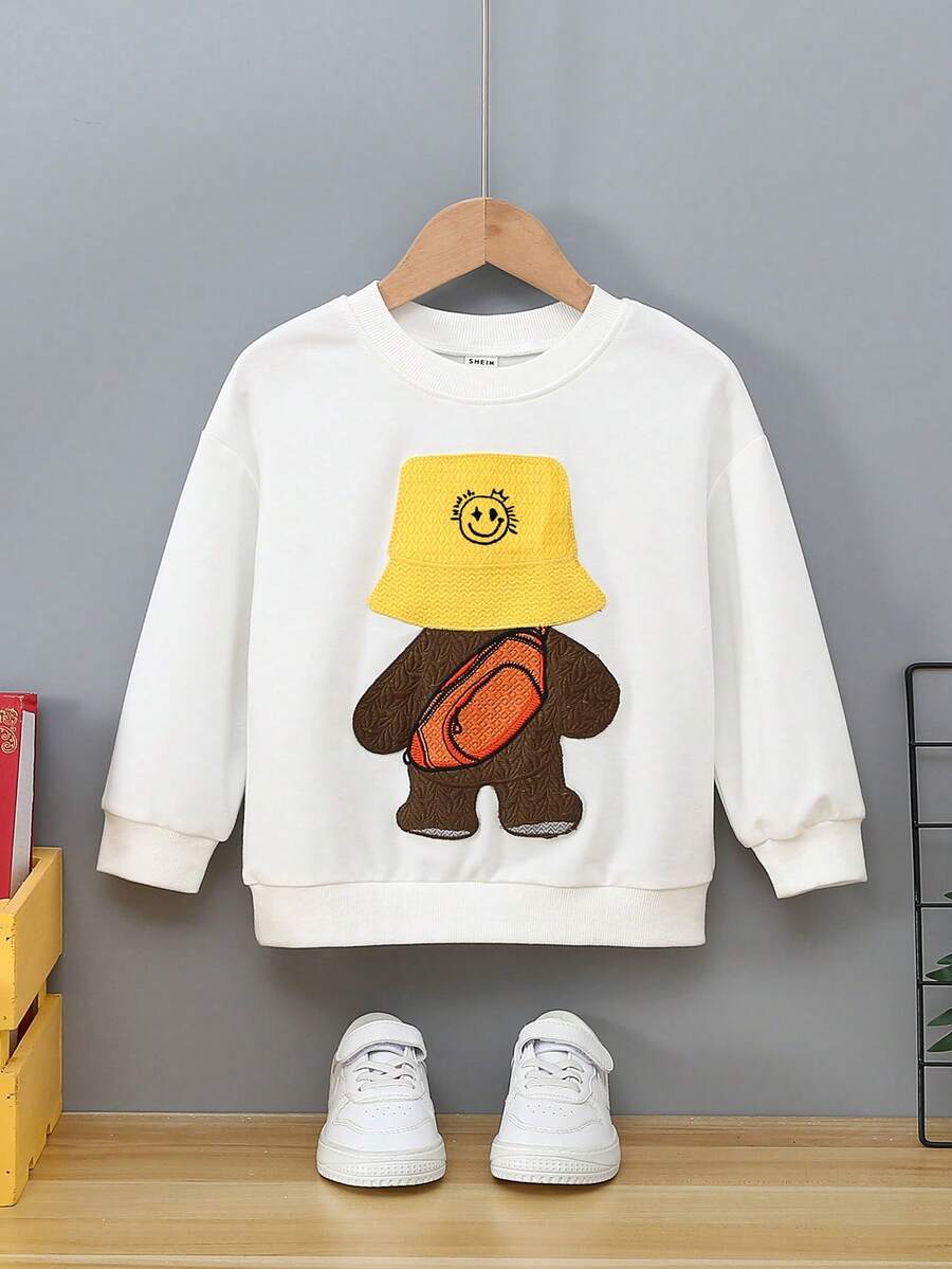 Chàng trai trẻ Phim hoạt hình vá Thả vai Áo nỉ - trắng - Xem 1