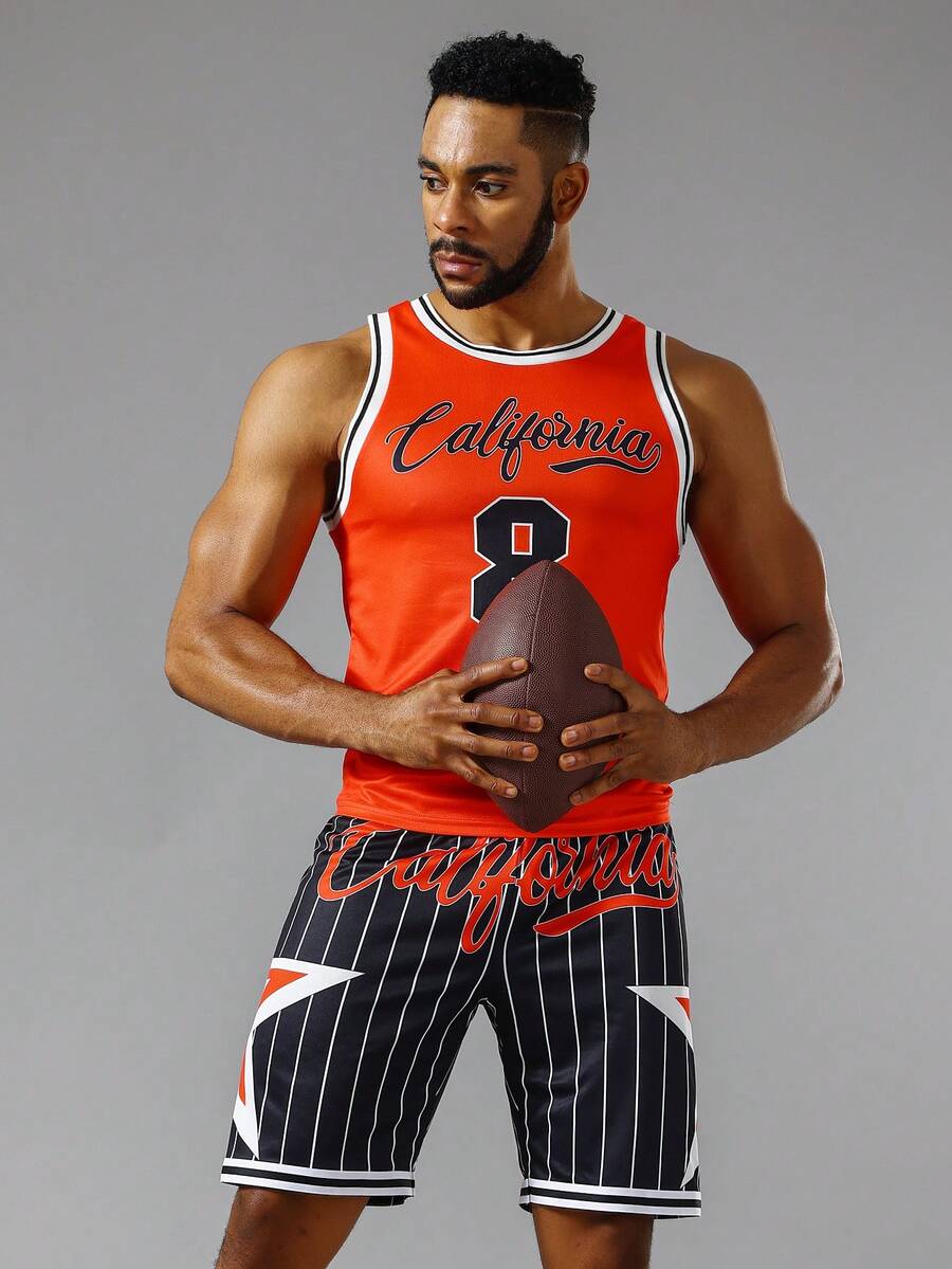 Manfinity Sport Corelite Bộ đồ thể thao họa tiết sọc & chữ cái cho nam, Bộ đồ thể thao, Bộ đồ thể thao - Nhiều màu - Xem 1