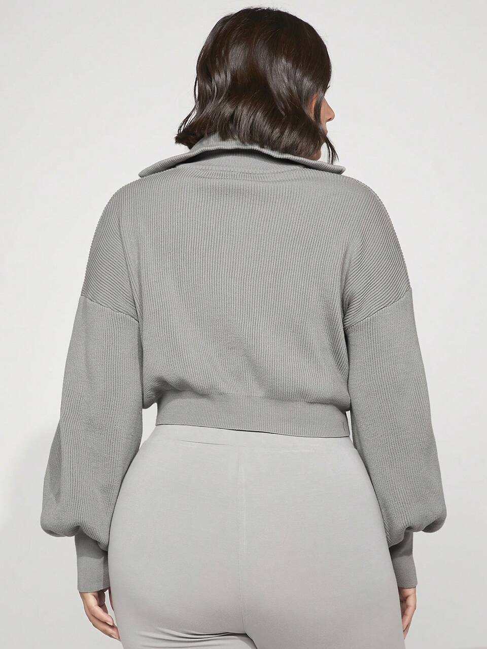 Plus Half Zip Drop Shoulder Crop Sweater
