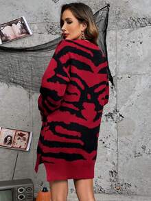 SHEIN LUNE Halloween Skeleton Pattern Drop Shoulder Split Hem Sweater Dress - Multicolor - View 2