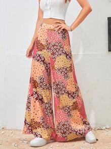 Soleia Patchwork Print Wide Leg Pants - Multicolor - View 1