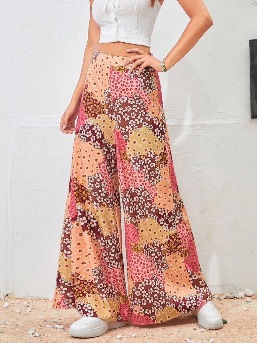 Soleia Patchwork Print Wide Leg Pants - Multicolor - View 1
