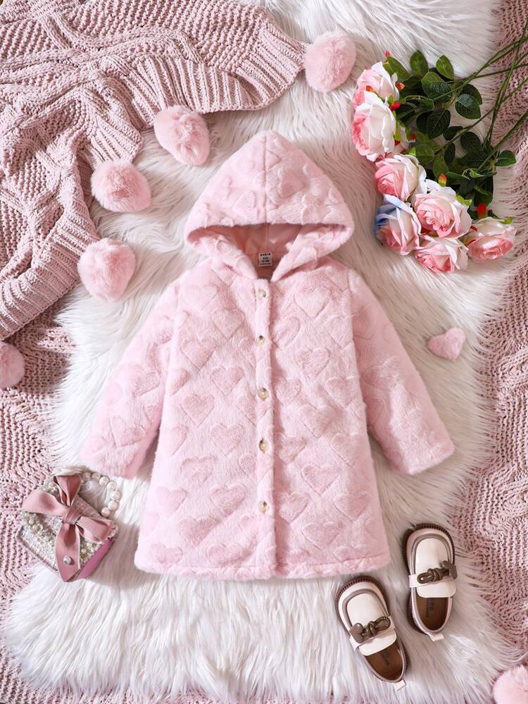 Baby Girl Button Front Hooded Thermal Lined Coat