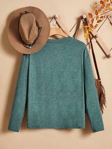 SHEIN LUNE Áo thun nữ in hình hoạt hình đơn giản giản dị, thích hợp cho mùa xuân hè - màu xanh lá - Xem 2