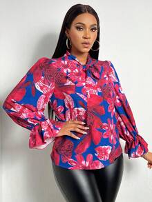 SHEIN Slayr In hoa Cà vạt Tay áo loe Áo sơ mi - Nhiều màu - Xem 5