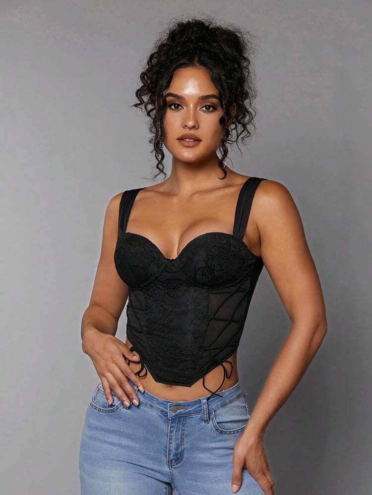 Lace Up Side Bustier Wide Strap Top