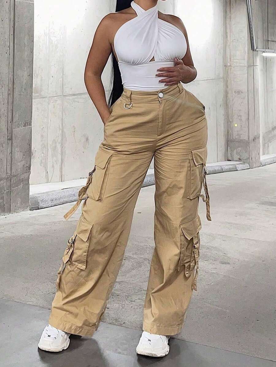 Pantalones cargo con bolsillo lateral con solapa - Caqui - Ver 1
