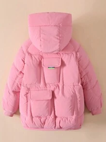 Girls Pink -padded Coat - Red - View 2