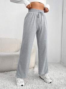 SHEIN PETITE Drawstring Waist Slant Pocket Sweatpants Graduation,Back To School Outfits,Graduation,Teacher Outfits For Women,Back To School - Grey - View 4