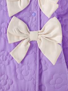 SHEIN Cô Gái Trẻ Nơ mặt trước Tay áo lồng đèn áo & Mũ - Màu tím - Xem 4