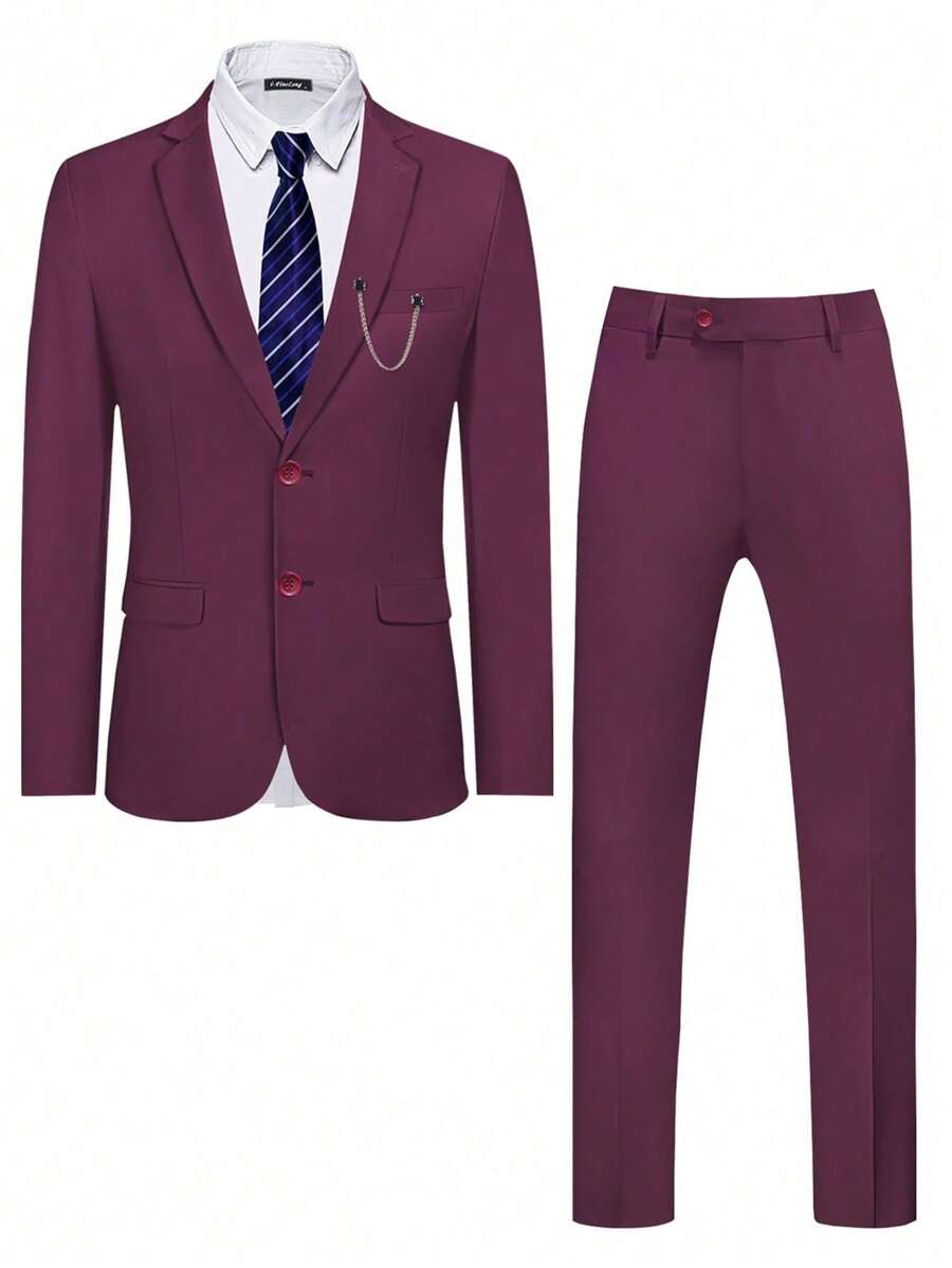 Men Single Breasted Blazer & Trousers - Purple - View 1
