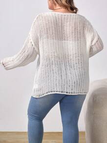 SHEIN EZwear Talla grande Jersey de hombros caídos desgarro sin top de tirantes - Blanco - Ver 4