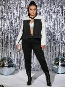 Celure Hơn Hai âm Dây kéo Áo khoác - Đen và trắng - Xem 3