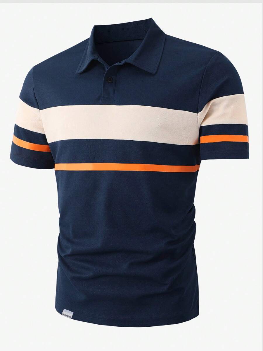 Manfinity Men Colour Block Polo Shirt - Navy Blue - View 1
