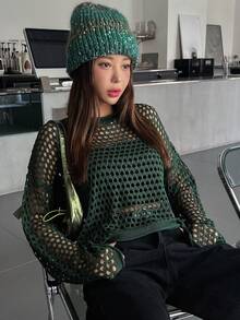 DAZY Xu hướng: Cắt giảm Thả vai Áo len Không có áo Top Cami - màu xanh lá - Xem 2