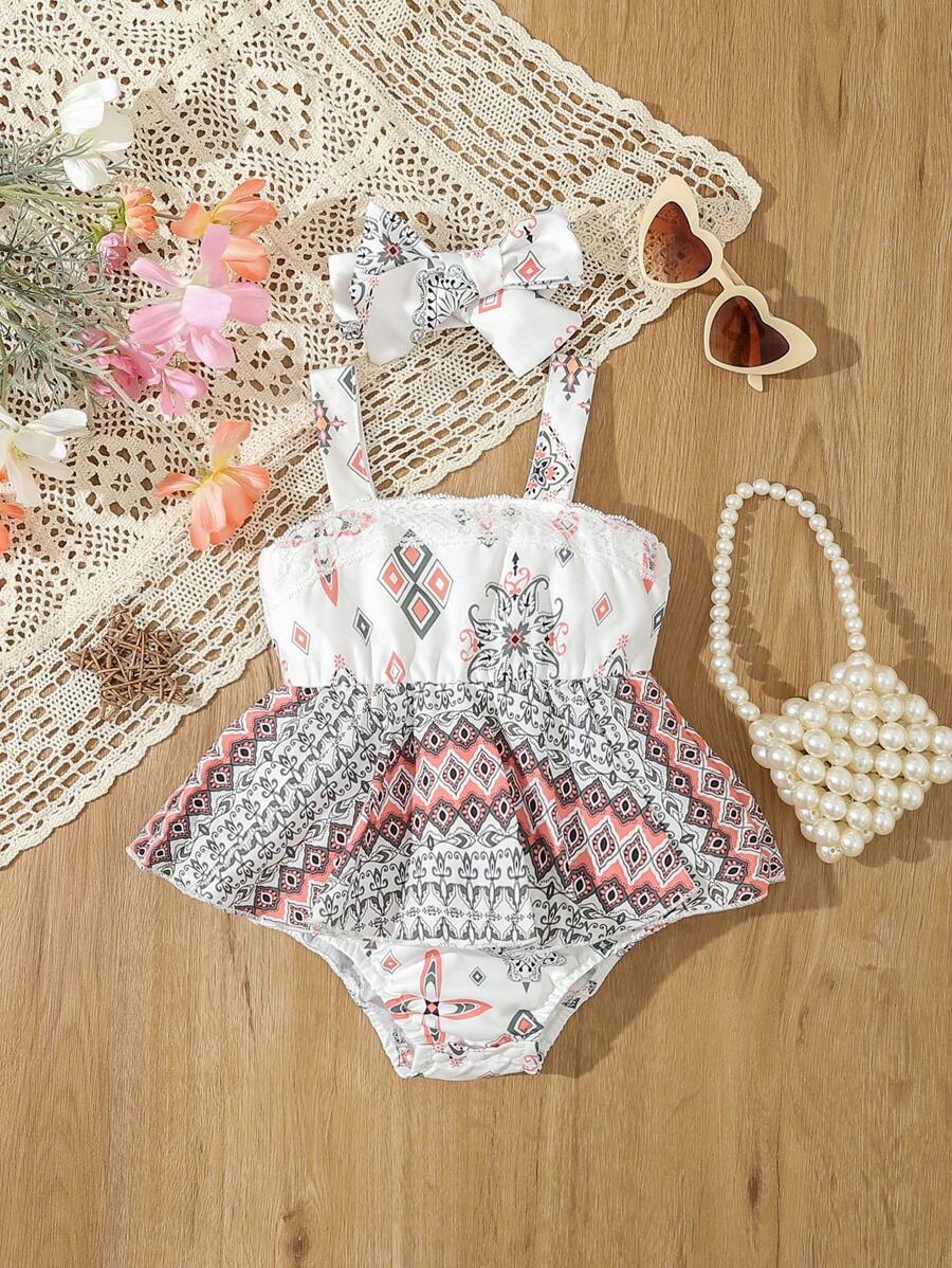 蕾絲拼接佩斯利花紋嬰童（女）洋裝 - 彩色 - 查看 1