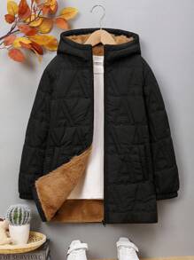 SHEIN 男大童斜口袋連帽絎縫外套