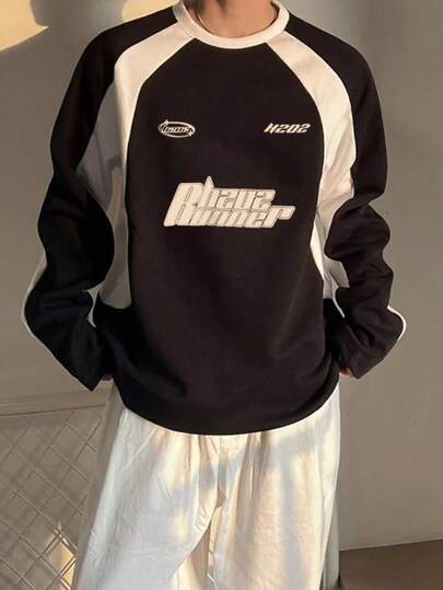 Claim Dot Moletom Gráfico com Manga Raglan de Manga Longa para Sair, Bloco de Cores, Oversized, Outono