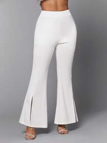 SHEIN BAE Chất rắn Viền chia cắt Quần ống loe - màu đen - Xem 5