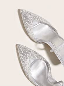 Women's Fashionable Faux Pearl & Rhinestone Decorated High Heel Shoes For Spring/summer, Designed For Outdoor