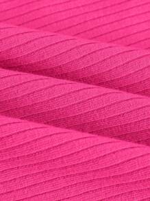 SHEIN MOD 小高領前鏤空T恤 - 玫紅色 - 查看 4