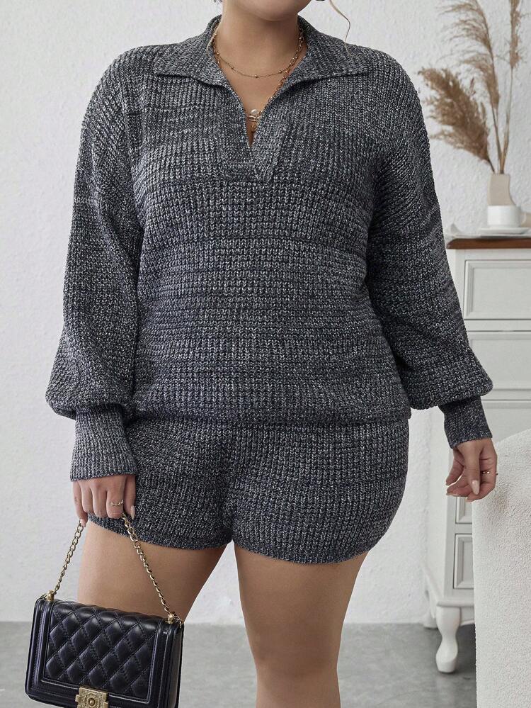Plus Drop Shoulder Sweater & Knit Shorts