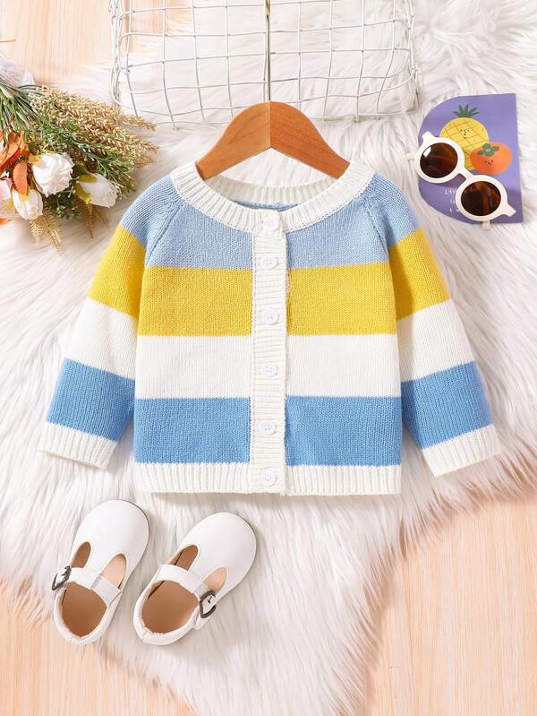 Baby Girl Colorblock Raglan Sleeve Cardigan
