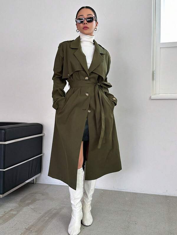 DAZY Casual Business Style Solid Color Long Trench Coat,Fall Clothes,Back To School Clothes