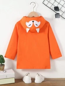 男小童1入組狐狸印花翻蓋口袋3D耳朵連帽外套