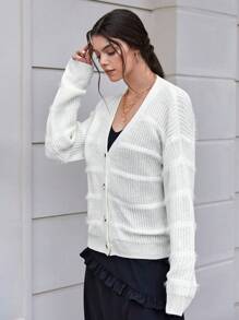 Chiquease 素色落肩袖前紐扣開襟衫 - 白色 - 查看 6