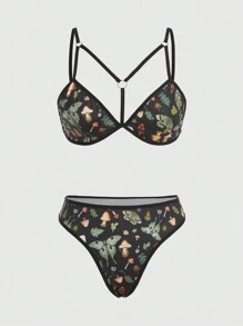 ROMWE Fairycore Mushroom Print Harness Lingerie Set - Multicolor - View 1