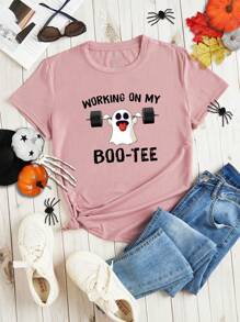 SHEIN LUNE 萬聖印花T恤 - 藕粉色 - 查看 1