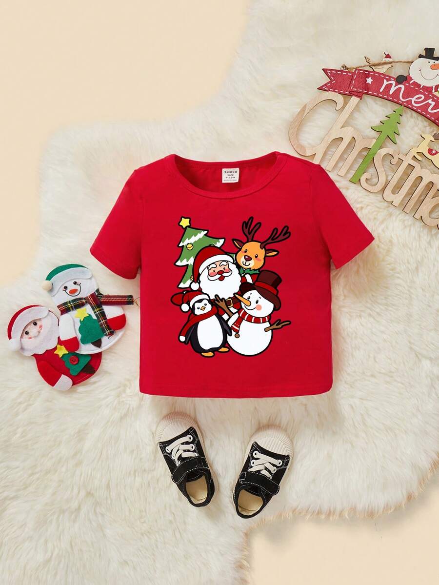 男嬰聖誕圖案T恤 - 紅色 - 查看 1
