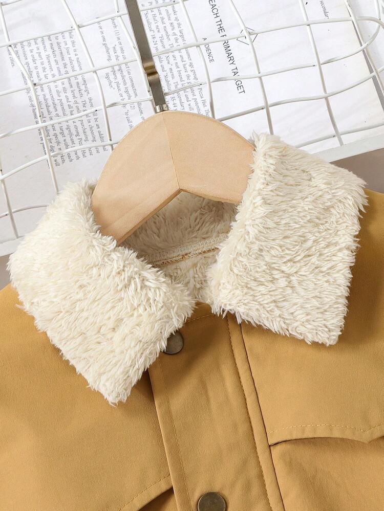 Young Girl Borg Collar Flap Detail Belted Coat