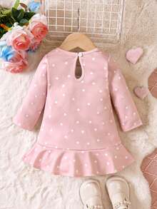 女嬰波點圖案荷葉邊洋裝帶狗狗刺繡 - 粉色 - 查看 2