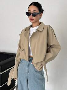 DAZY 插肩袖结袖口风衣女式夹克，秋季女装 - 卡其色 - 查看 3