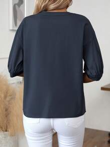 SHEIN VCAY Notched Neckline Puff Sleeve Blouse