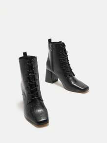 SheIn BIZ 女士時尚黑色高跟靴 - 黑色 - 查看 5