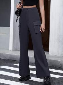 SHEIN Unity Túi nắp bên cạnh Quần Cargo - màu đen - Xem 6