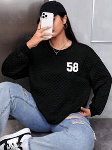 SHEIN EZwear Plus Letter Graphic Drop Shoulder Sweatshirt - Black - View 1