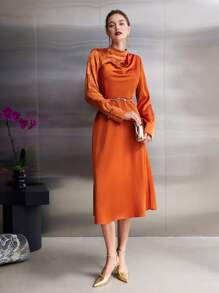 MOTF PREMIUM 垂墜旗袍風格洋裝不附腰帶 - 橘色 - 查看 6