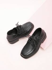 Boys' Fashionable Square-toe Vintage British Style School Pu Leather Shoes