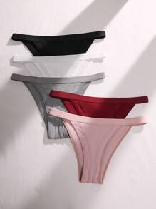 5pack Solid Ribbed Knit Panty - Multicolor - View 1