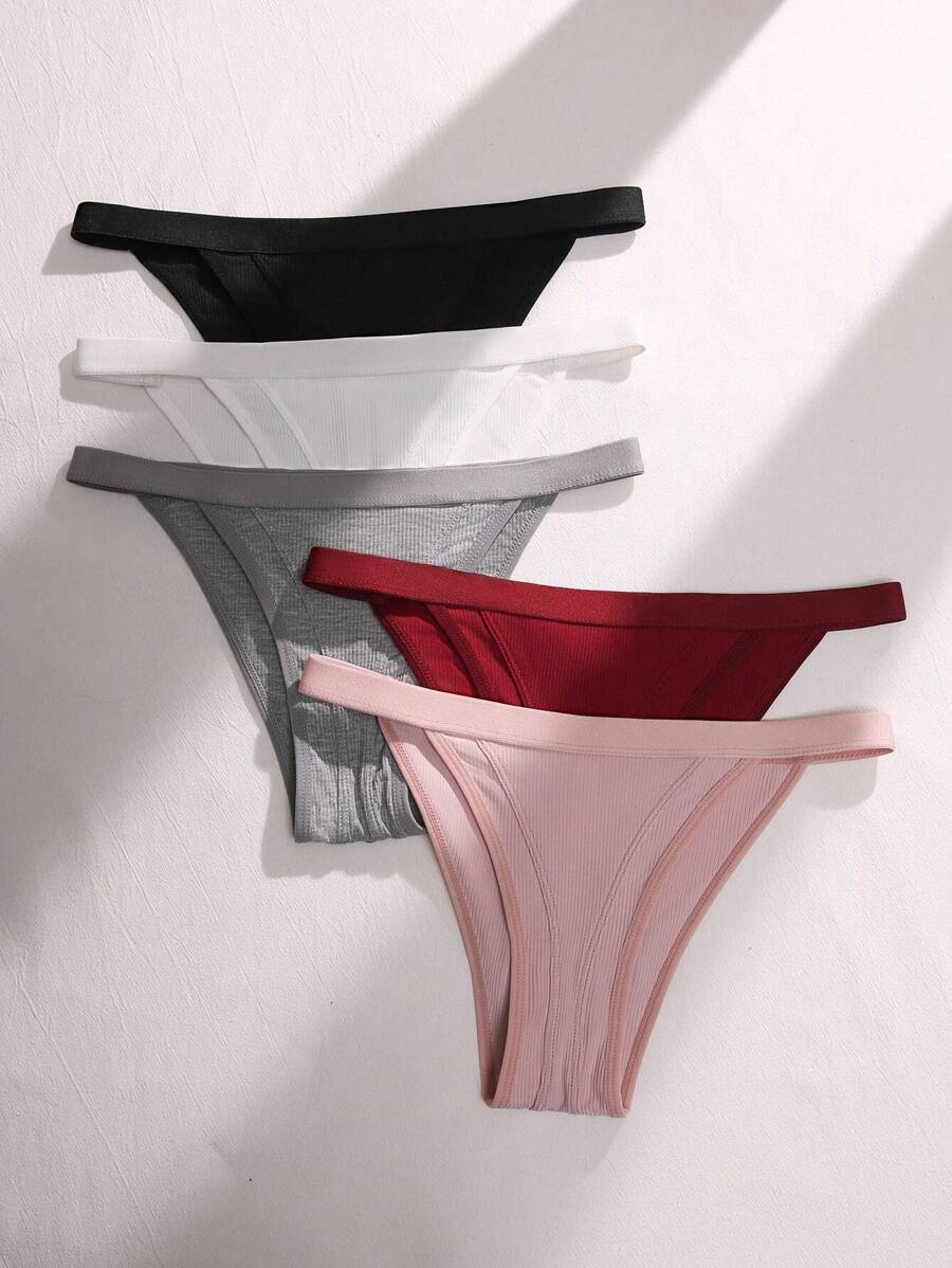 5pack Solid Ribbed Knit Panty - Multicolor - View 1