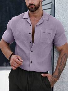 Manfinity Homme Men Flap Pocket Button Up Shirt - Mauve Purple - View 3
