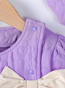 SHEIN Cô Gái Trẻ Nơ mặt trước Tay áo lồng đèn áo & Mũ - Màu tím - Xem 3