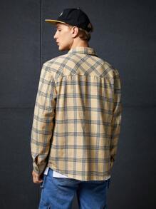 SWAVVY 1 Miếng Lỏng lẻo phù hợp In kẻ sọc Túi có nắp Thả vai Áo khoác kiểu sơ mi - Nhiều màu - Xem 2