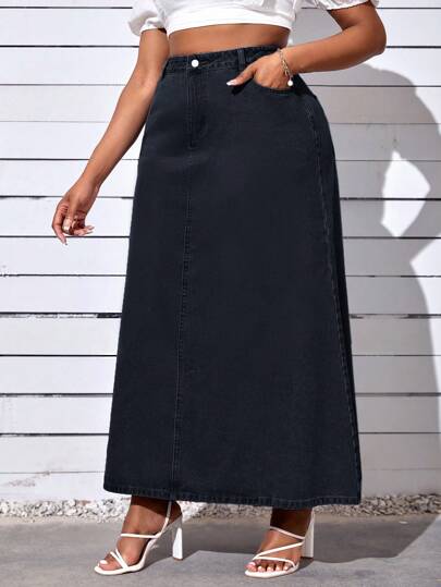 SHEIN SXY Große Größe Denim Rock mit Einfarbig