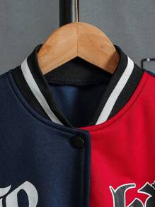 Tween Boy 1pc Letter Graphic Two Tone Varsity Jacket - Multicolor - View 3