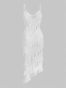 SHEIN MOD Ruffle Trim Asymmetrical Hem Cami Dress,Flamenco Dress